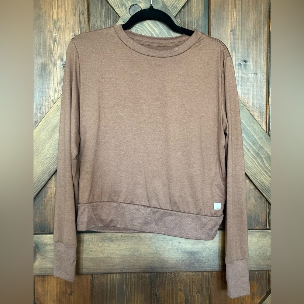 Vuori Dreamknit Long-Sleeve Halo Crew in dusty rose color-Medium